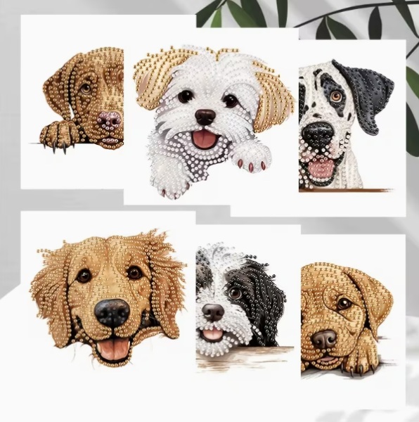 Diamond Painting 6 Stück Hunde Grusskarten